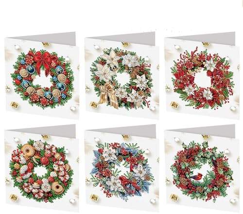 6er Diamond Painting Weihnachtskarten Set, 5D Diamond Painting Weihnachten Karten Diamant Malerei Grußkarten mit Blanko Umschlag DIY Diamont Weihnachtskarten Diamantmalerei Grußkarte für Handwerk (C)
