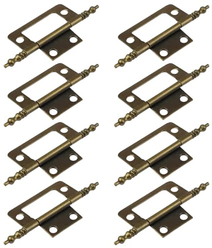 Wjelet 8Pcs Flush Hinges - 2 in Antique Brass Door Hinges for Cabinet, Drawer, Furniture, Internal Door, Non-Mortise Design, Durable Stainless Steel Hinges for Home Or Office Installation