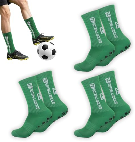 VONJUMA 3 Paires Chaussette Antidérapante Foot Chaussettes Antiderapantes Homme Femme Chaussette Foot Chaussette Sport Pour Football Basket Rugby Yoga Trekking Vert