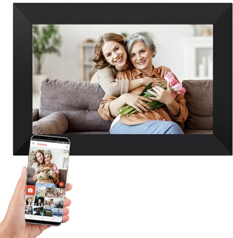XORO CPF 10C1 Frameo Fotorahmen 10,1, IPS Touch, 16 GB, schwarzes Design | Fotos & Videos per Frameo App/WLAN teilen, Auto-Rotation, USB & microSD, Kalender, Wetteranzeige und Offline-Wiedergabe