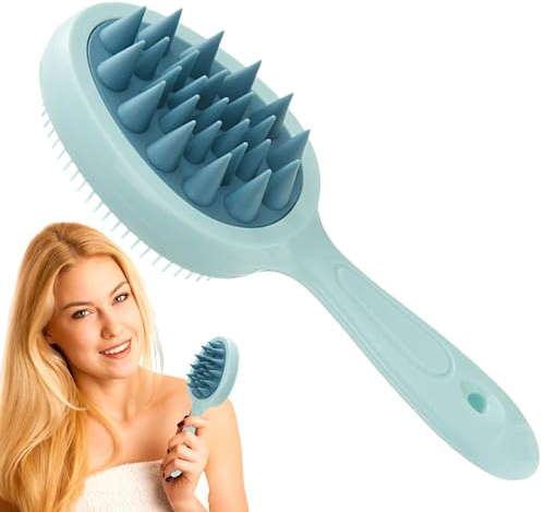 Huvudtvättborste – mångsidig hudhårsrengöringsborste | handtagkam | funktion hårbottenmassage och hårstänger för torrt vått hår, bad hårbottenmasserare (18,5 cm)