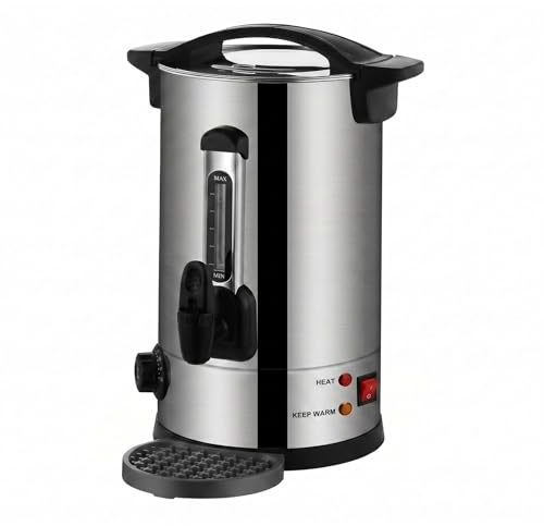 Hot Water Urn with Thermostat Control, 1200W Double Wall Stainless Steel Catering Urn, Commercial Hot Water Dispenser with Drip Tray & Keep Warm Function, Ideal for Tea & Coffee (7.5L)