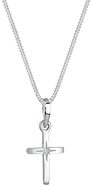 Elli Halskette Damen Kreuz Anhänger mit Sterngravur Filigran in 925 Sterling Silber