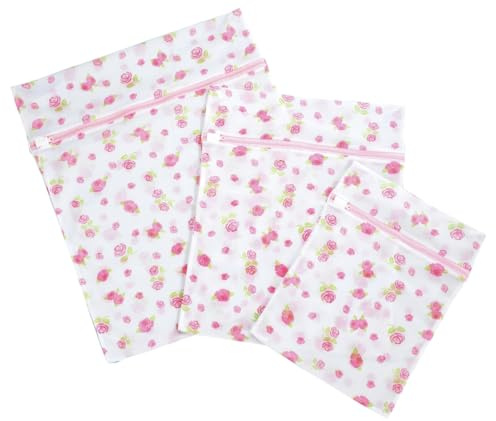 Maximex Wäschenetze Rosen 3-teiliges Set, drei verschiedene Größen, schützt feine Wäschestücke in der Waschmaschine, mit Reißverschluss und hübschem Rosendekor, besonders strapazierfähig