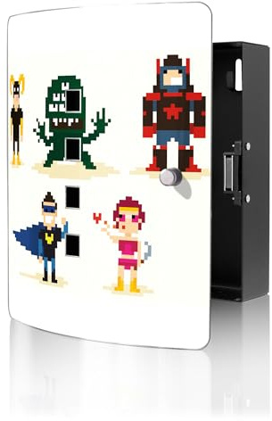 banjado Design Schlüsselkasten aus Edelstahl für 10 Schlüssel - Schlüsselschrank zur Schlüssel Aufbewahrung 24 x 21,5 x 7cm groß mit praktischem Magnetverschluss - Motiv Superhelden