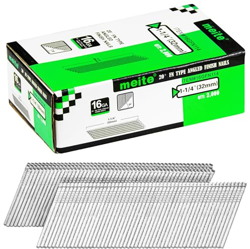 meite Lot de 2 000 clous de finition galvanisés de calibre 16 de 32 cm à 20 degrés pour pistolets à clouer électriques ou pneumatiques – Parfait pour la garniture de fenêtre, la construction