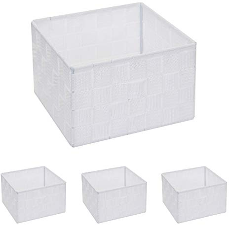 Mendler 4er-Set Aufbewahrungskorb HWC-C37 12x19x19cm - weiß | Dekokorb, Korb, Körbchen, Aufbewahrung, Regalkorb, Deko