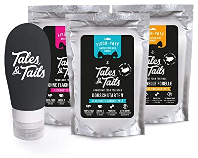 Tales & Tails - Schleckertubenpaket Fisch Mix & Futtertube Für Hunde zum Befüllen | 3X 100g Nassfutter | Ideales Hundetraining | Wiederverwendbare Tube