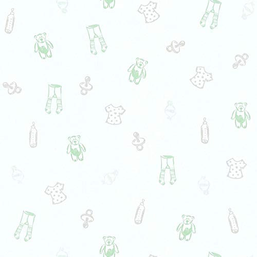 Vliestapete Mustertapete Tapeten mit Muster Tapete Kinderzimmer 358451 35845-1 A.S. Création Little Stars | Grau Grün Weiß | Rolle (10,05 x 0,53 m) = 5,33 m²