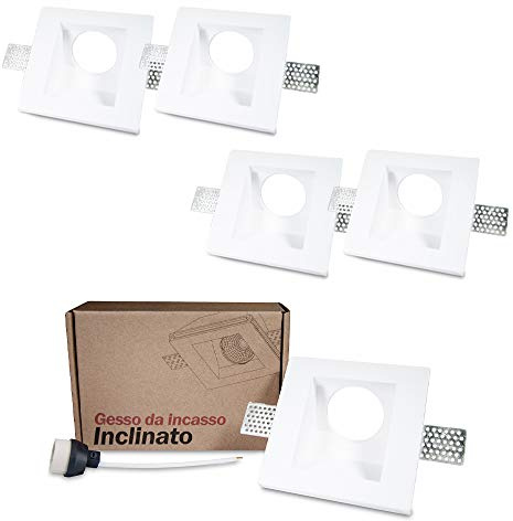 KingLed - 5x Porta faretto da Incasso In Gesso Ceramico Quadrato Fascio Luce 45° per Faretto Gu10 e Mr16 - Dimensione 120x120x65mm Cod. 1428