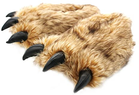 Holibanna Garra de Oso Zapatillas de Pata de Animal Zapatillas de Felpa de Invierno Cálidas de Interior Peludas Antideslizantes para Niños Y Adultos Niños Marrón Claro