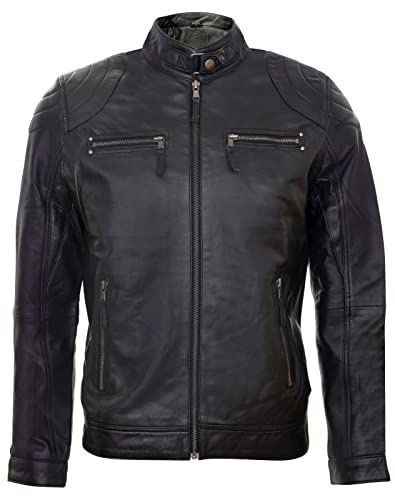Giacca da Uomo con Cerniera 100% Vera Pelle Stile Motociclista