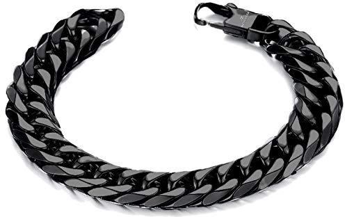 MENDOZZA Herren Edelstahlarmband Panzerkette Cuban Link Armband 10mm breit Karabinerverschluss