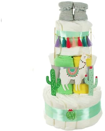 LALA LAMA Gâteau de couches | avec bottines pour bébé, langes + carte de vœux | 27 pièces