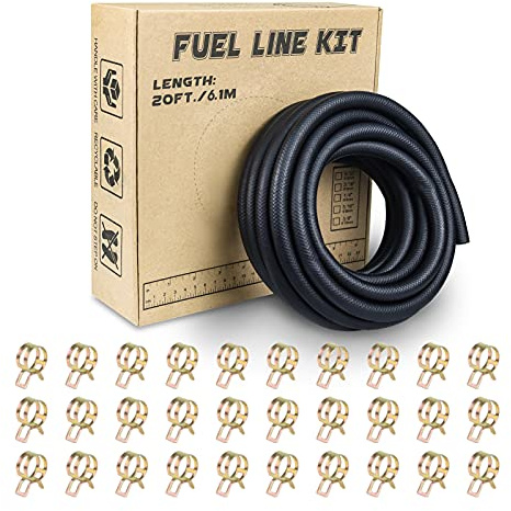 KeeYees 6.1 Meter Ø 6mm Kraftstoffleitung 1/4 Gummi Benzinschlauch Nylon mit 30 Stücke Schlauchschellen für Motorräder, Autos, Rasenmäher