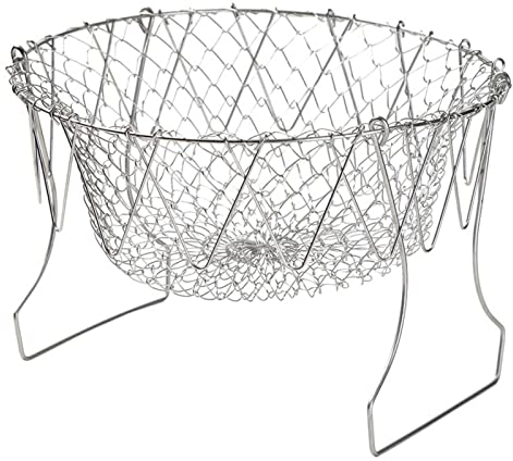 Cestello per Friggere Pieghevole, Cestello Friggere in Acciaio Inossidabile, Colino Cucina Multifunzione, per Friggere Patatine, Cuocere a Vapore e Sciacquare Verdure/Frutta, 9,3×3,7 pollici