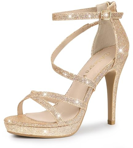 Perphy Sandales à plateforme scintillantes et à talons aiguilles pour femmes Or 38