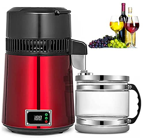 XYEJL 4L Distillateur d'eau en Acier Inoxydable 750w Purificateur d'eau Filtre Distillateurs d'eau Machine avec Bouteille De Collecte pour Bureaux Maisons,Red