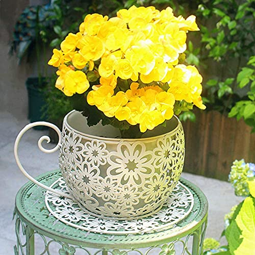 OWIEN Décoration de Pot de Fleur, extérieur Fer Cour Jardin Salon décoration créative Pot de Fleur jardinière Vintage Soucoupe à café Tasse à thé Porte-Plante de Jardin Modern Statue (Color : White)