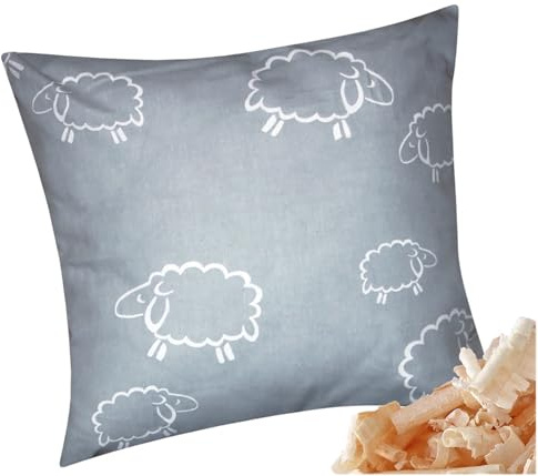 Heubergshop Zirbenkissen 40x40cm - Schafe in Grau und Weiß (Zirbe 99-7) | Gefüllt mit Zirbenflocken & Zirbenspänen, mit Reißverschluss, Geschenkidee