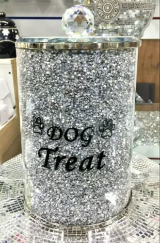 DEENZ Sparkly Crushed Crystal Silver Crushed Diamond Canister Dog Treat Jar Decorative Storage Biscuit Cookie Food