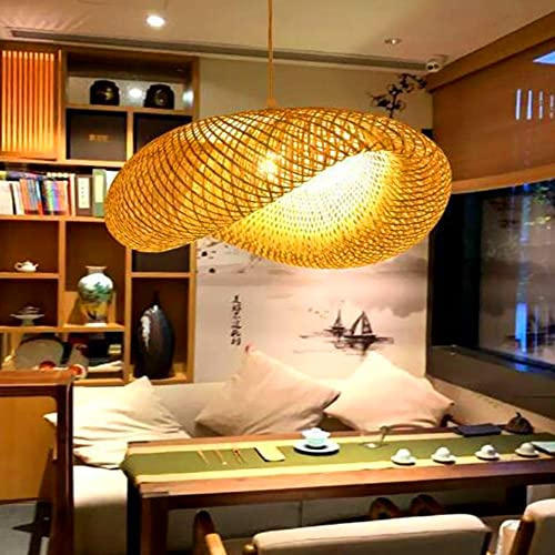 Lfoute Retro Bambus Pendelleuchte Hängeleuchte Handgemachte Natürlicher Rattan Kronleuchter E27 Runde Vogelnest Esszimmer Lampen Höhenverstellbare Restaurant Bauernhaus Schlafzimmer Hängelampe,60cm