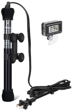 hygger ETL Certification Aquarium Heater, 50W/100W/200W/300W Submersible Fish Tank Thermostat Heater with Firm Double Pair Suction Cups for Coral Saltwater and Freshwater Tank with Thermometer (50W)