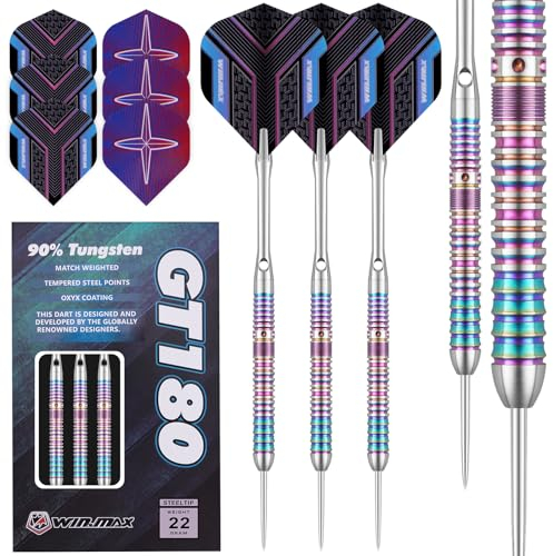 WIN.MAX Dartpfeile mit Metallspitze 90% Tungsten 3 Stück 90% Wolfram Stahl Darts 24 Gramm Dart professionelle Stahlpfeile mit Metallspitzen
