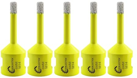 Punte per Trapano Diamantate 6mm - 5pezzi Brasatura Sotto Vuoto Fresa Diamantata per Ceramica Porcellana Marmo Granito M14 Filettatura SANLEETEK