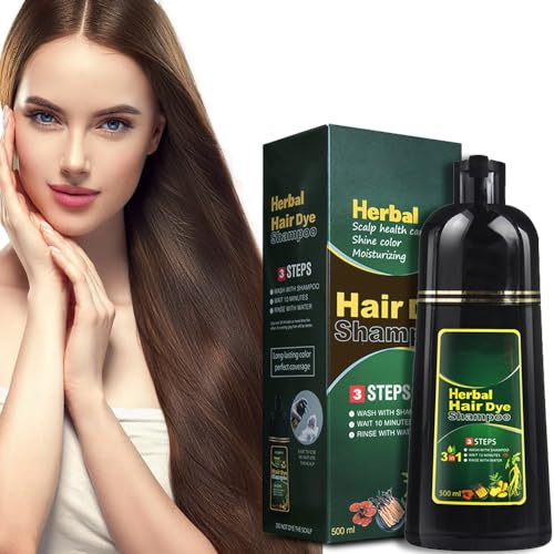 Natürliches Kräutershampoo zum Färben der Haare in 10 Minuten, Färbeshampoo für Schwarzes Haar, Mehrfarbiges Haarfärbemittel für Männer und Frauen, 500ml (Chestnut Brown)