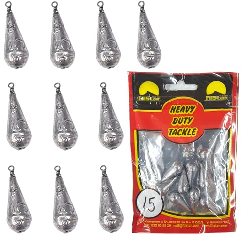 PRO FILSTAR Birnenblei Set 10 x 15g - Blei Angeln mit Wirbel - Angel Bleie Set - Grundangeln - Grundblei Angeln - Blei Gewicht - Angelblei - Fishing Weights - Bleigewichte – Tropfenblei – Karpfenblei