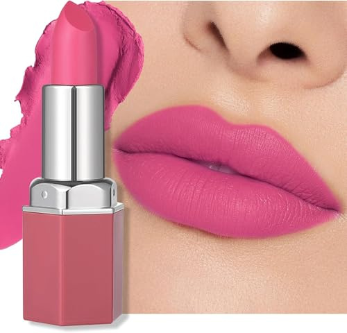 Matte Lipsticks for Women Long Lasting - Non Stick Cup Velvet Lip Gloss Lip Stain/Matte Nude Hot Pink Lipstick/Hydrating High Pigmented Smooth Lipsticks for Women (02 Barbie pink)