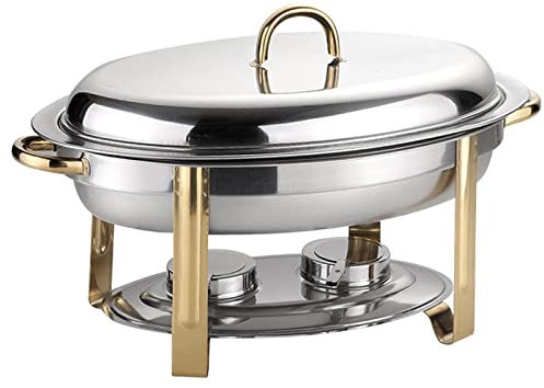 RSBFER Oval Chafing Dish, 6 Quart Chafing Dish Buffet Warmer Set with Lid Water Pan Stand Fuel Holder for Catering Party Wedding Dinner Serving,Gold