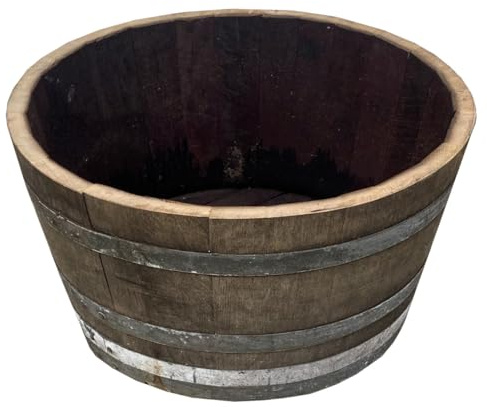 Weinfass 100 Liter - Fassl Baron - halbes Weinfass aus Eichenholz 225 Liter für Garten und Terrasse - Regentonne, Miniteich, Pflanzkübel, Wasserbehälter - Original Fass mit 100 Liter Volumen
