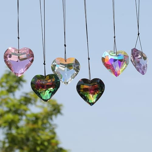Gochoi 6 x Herz-Kristall-Sonnenfänger für Innenfenster, hängende Regenbogenprismen-Sonnenfänger, Regenbogen-Maker für Zimmer, Garten, Balkon, Küche, Weihnachtsbaumschmuck, Heimdekoration, Herz