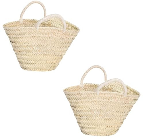 Pack de 2 Capazo de Palma Mini Artesanal Ideal para Cesta de Arras Bolso de Playa Infantil Decoración Eventos Bodas