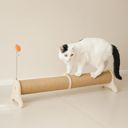 PETKARAY Poste rascador Horizontal de sisal de 30, rascador Grande con Juguete de Resorte para Proteger Muebles de Gatitos de Interior