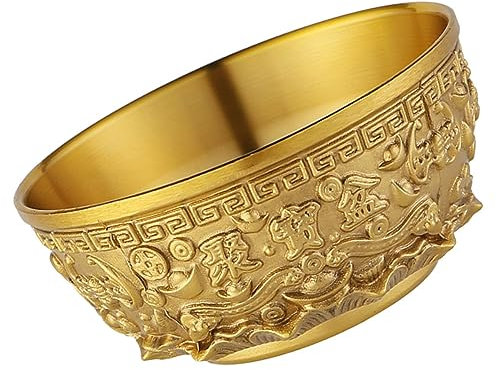 Alipis Brass Treasure Bowl Small 8cm Fortune Basin Decorative Brass Craft Home Office Desktop Adornment Wealth Basin Tabletop Ornament