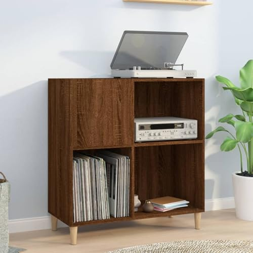 IKAYAA Mueble de Discos de Madera 84,5x38x89 cm, Tocadiscos de Vinilo Stand, Estantería CD, para Vinilos, Marrón Roble