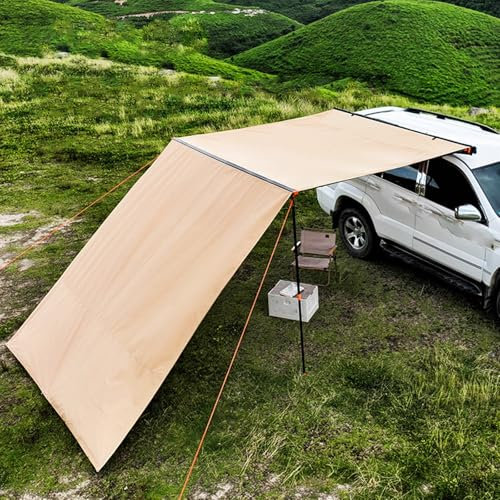 Skydd for Biltält, Bärbar Fordonsmarkis, med Markisvägg (sida), for Bilcamping, Baklucka och Sommarstrandresor, Blcok Uv-strålar, Robust Stålram, Enkel Installation(Small)