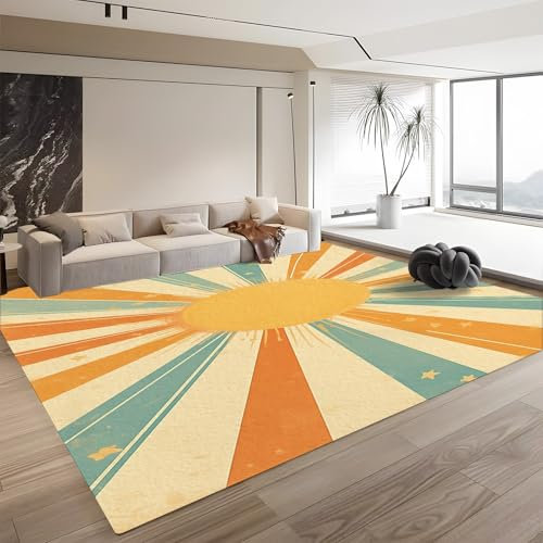 Tappeti morbidi e soffici per camera da letto, stile retrò Sunshine Bohemian, 160 cm x 230 cm, tappeti antiscivolo per soggiorno, tappeti Shaggy Rainbow Sunshine per soggiorno, balcone, arredamento