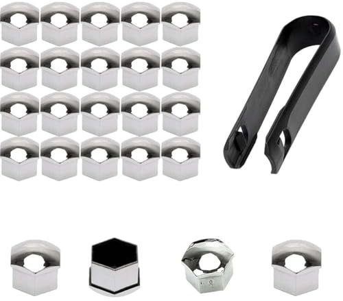 REIJAX 20 Stück Auto Radschrauben Kappen, Für Hyundai i30 Sechskant Radmutter Kappen Radbolzen Schutz Cover ZubehöR,A/Silver-21MM