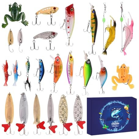 Angelzubehör-Adventskalender, Weihnachts-Angel-Adventskalender | 24-Tage-Adventskalender Mit -Fischködern,Weihnachts-Countdown-Kalender Für Erwachsene, Männer, Teenager,