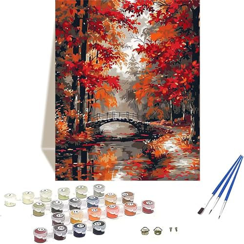 Malen Nach Zahlen Herbst, Wald Malen Nach Zahlen Erwachsene, DIY Paint by Numbers Handgemalt Ölgemälde mit Pinseln und Acrylpigment für Wand Zimmer Deko Asthetik, Geschenke für Frauen 20 x 30 cm G-L
