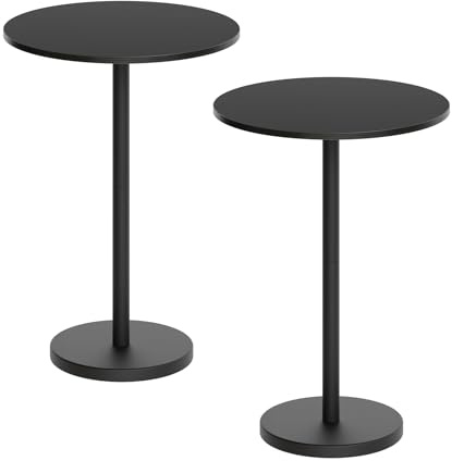 YATINEY Bar Table, Round Bar Table Set of 2, Counter Height Table, Pub Cocktail Table, Metal Frame, for Bistro, Dining Room, Living Room, Terrace, Black BT05L2BB