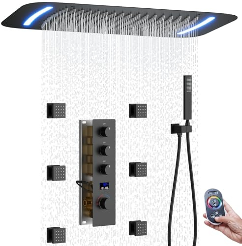 KAITAIHD Shower Set Matte Black Shower System with 16X26 inch Rainfall Shower, 6 Body Jet, Handheld Spray