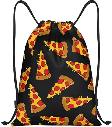 Rucksack Mit Kordelzug Doodle Pizza Sportbeutel Unisex Gymnastikbeutel Mädchen Stoffbeutel, Für Schwimmen, Yoga, Schule, 36x42cm