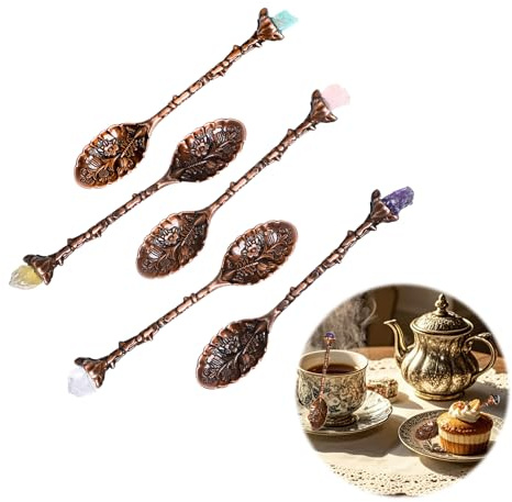 Cucchiai vintage in cristallo intagliato – Set di 5 eleganti cucchiaini da tè con pietre preziose naturali, squisiti cucchiai da caffè e dessert fatti a mano, perfetti per regali e decorazioni per la