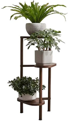 SRHIMEOS Estantería Plantas Interior Madera, Escalera para Macetas De Madera, Soporte para Macetas Balcón, Estante Vertical para Esquina, 3 Niveles Estantes De Flores