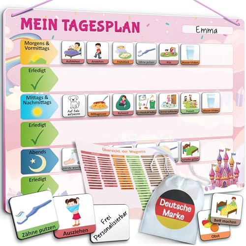 LIKARTO Routine Planer Kinder, Montessori Aufgabenplaner & Magnettafel Pink | Montessori Magnettafel, über 145 Magnete, beschreib- und abwischbar, Symbole auch ohne Lesekenntnisse